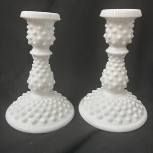Vintage Glass Hobnail Candle Holders - Pair - 6" Tall - Classic Elegance